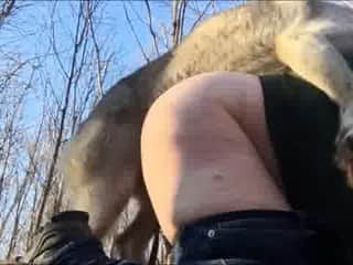 Big lady with her dog - Outdoor Footage