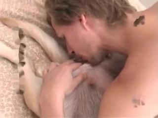 A dog receives oral pleasure from a homosexual man